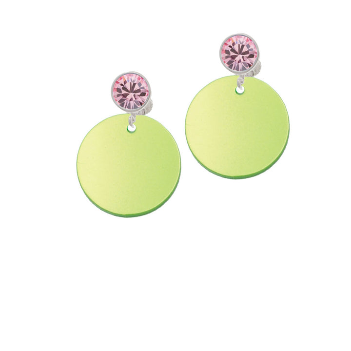 Acrylic 1" Disc Lime Green Imitation Pearl Crystal Clip On Earrings Image 4