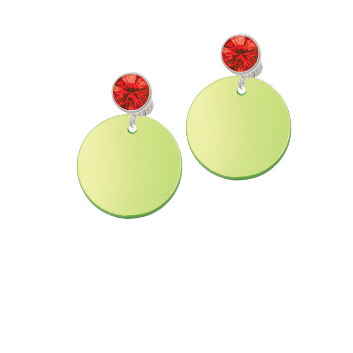 Acrylic 1" Disc Lime Green Imitation Pearl Crystal Clip On Earrings Image 4