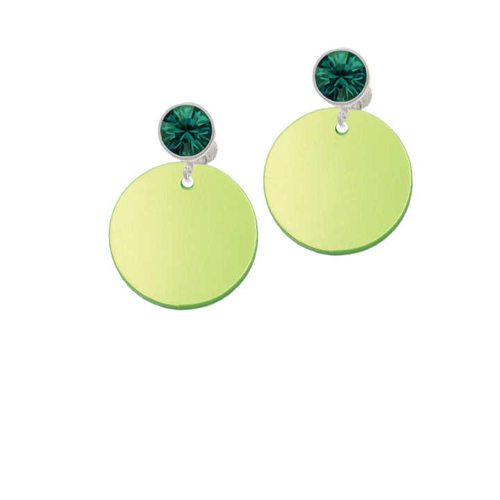 Acrylic 1" Disc Lime Green Imitation Pearl Crystal Clip On Earrings Image 6