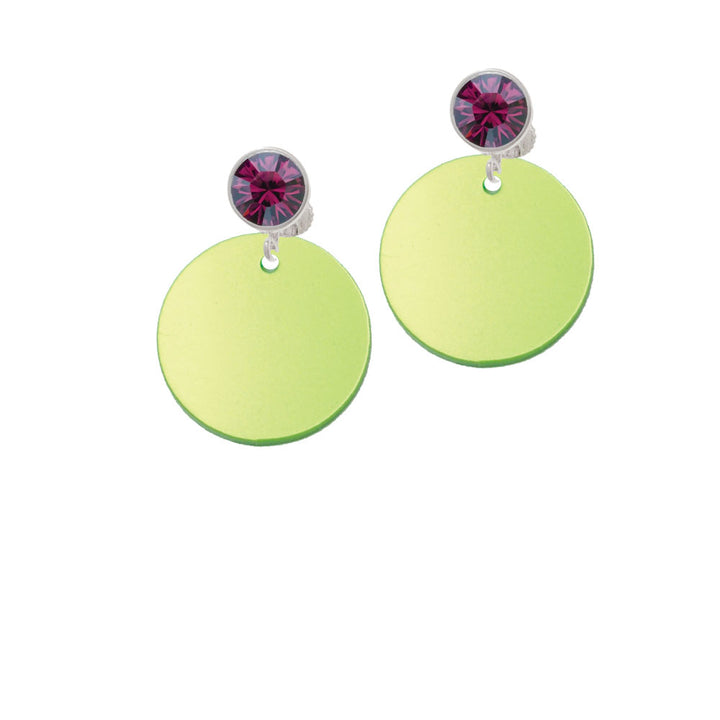 Acrylic 1" Disc Lime Green Imitation Pearl Crystal Clip On Earrings Image 8