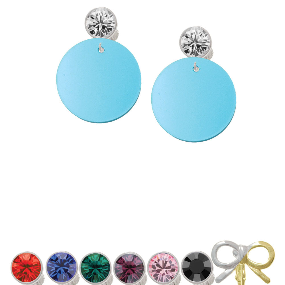 Acrylic 1" Disc Hot Blue Imitation Pearl Crystal Clip On Earrings Image 1