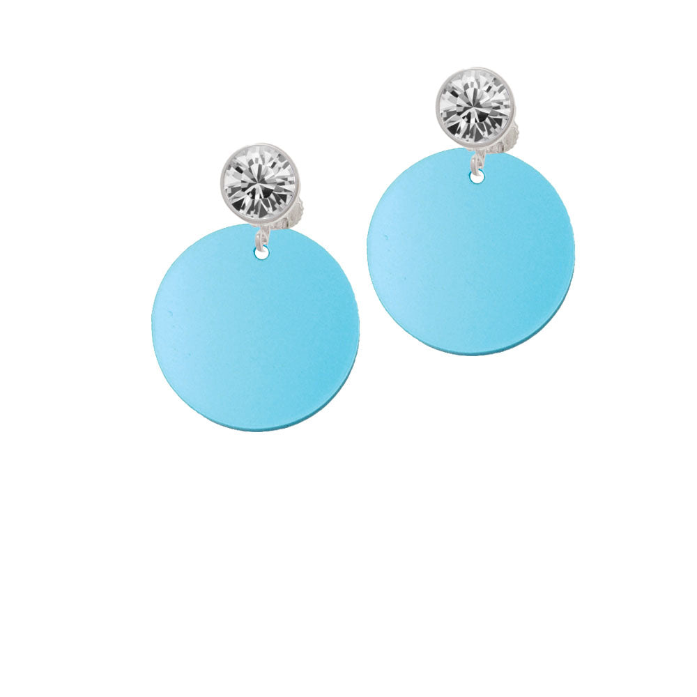 Acrylic 1" Disc Hot Blue Imitation Pearl Crystal Clip On Earrings Image 2