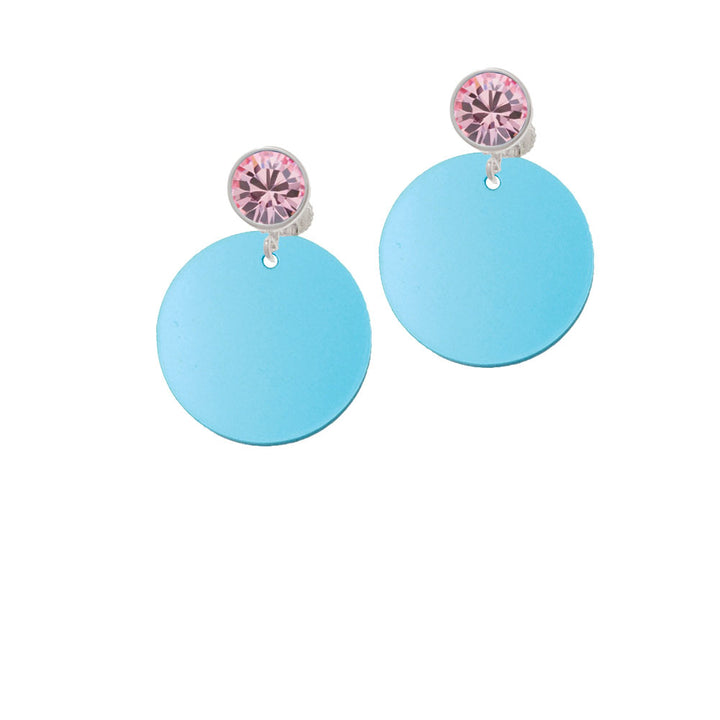 Acrylic 1" Disc Hot Blue Imitation Pearl Crystal Clip On Earrings Image 4