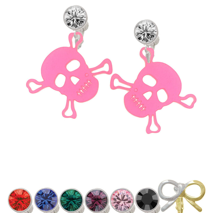 Acrylic Large Pink Skull Crystal Clip On Earrings Image 1