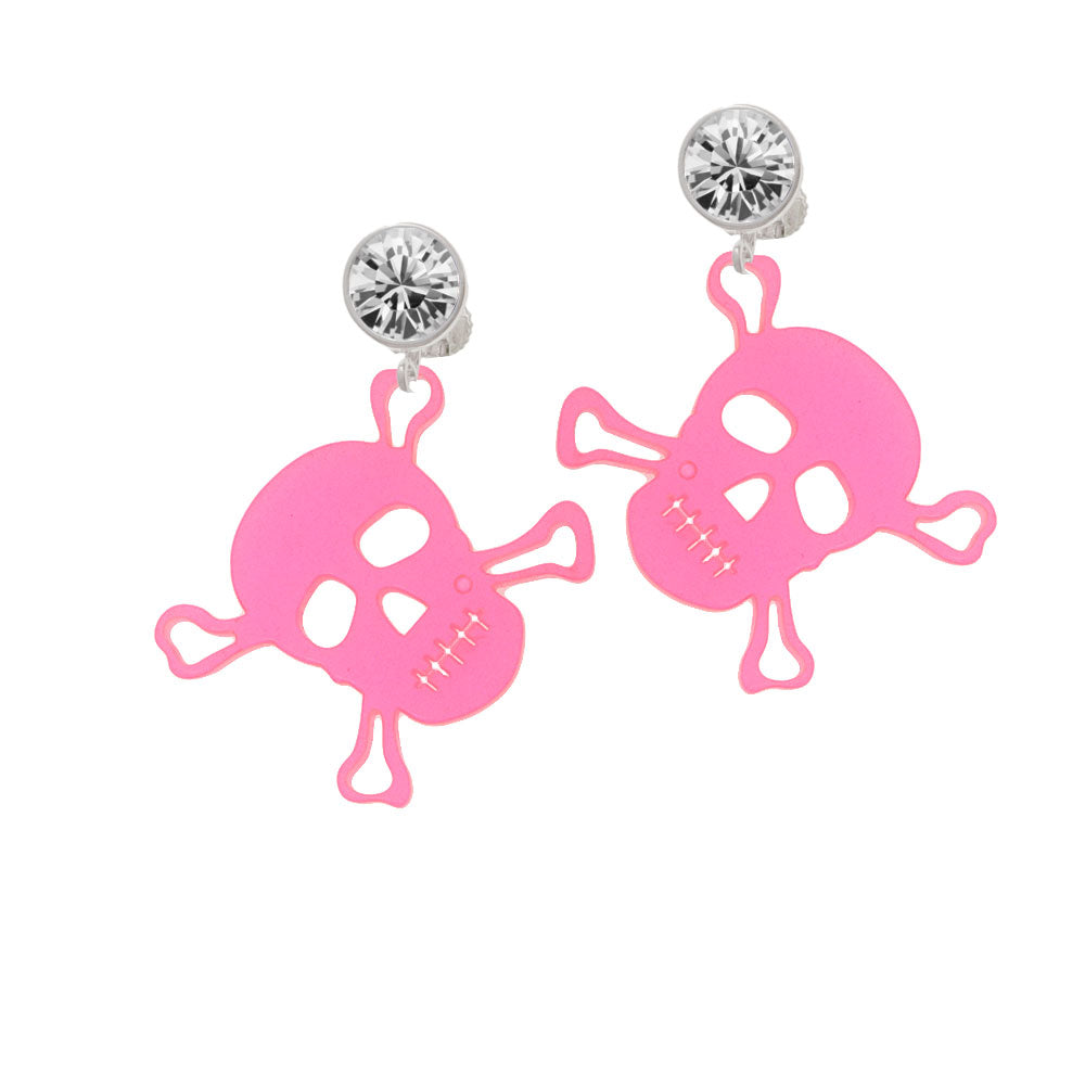 Acrylic Large Pink Skull Crystal Clip On Earrings Image 2