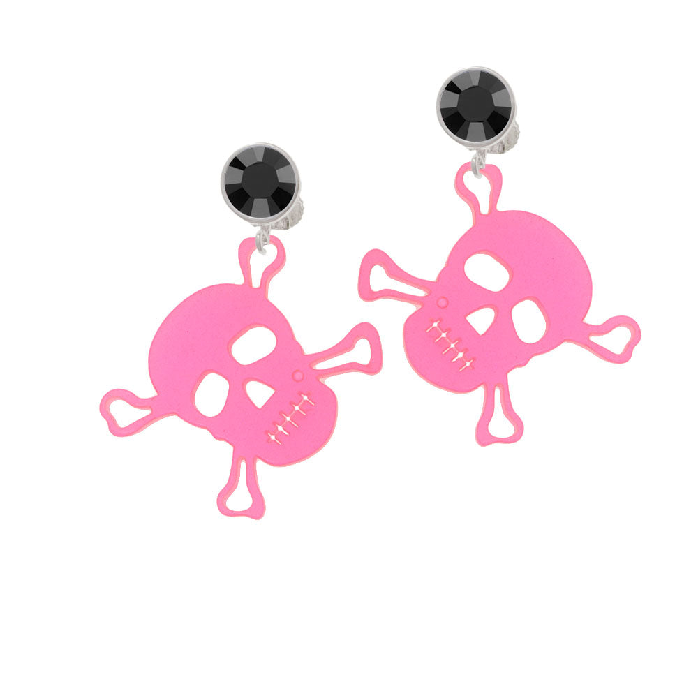 Acrylic Large Pink Skull Crystal Clip On Earrings Image 3