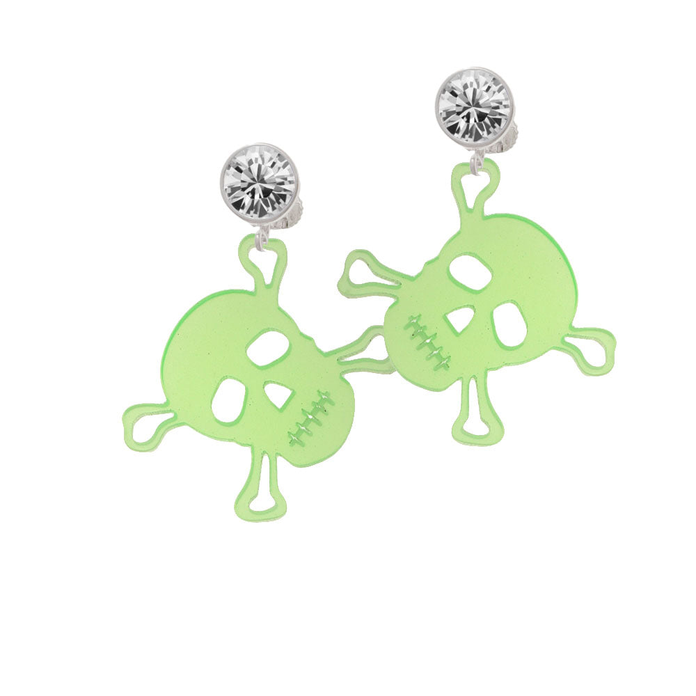 Acrylic Large Lime Green Skull Crystal Clip On Earrings Image 2