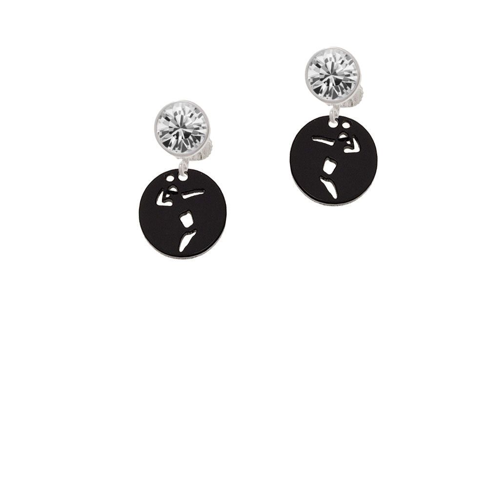 Acrylic Small Black Disc Volleyball Player Crystal Clip On Earrings Image 2