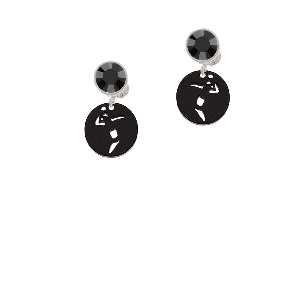 Acrylic Small Black Disc Volleyball Player Crystal Clip On Earrings Image 3