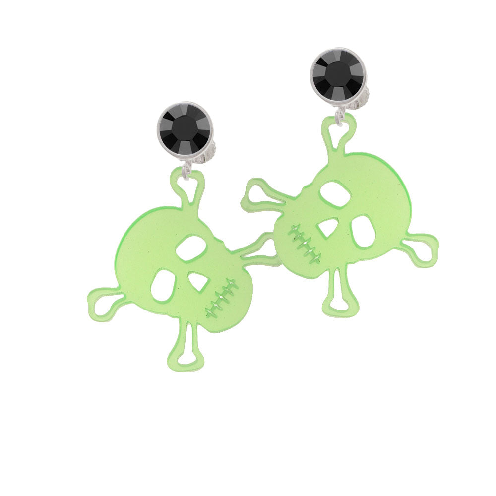 Acrylic Large Lime Green Skull Crystal Clip On Earrings Image 3