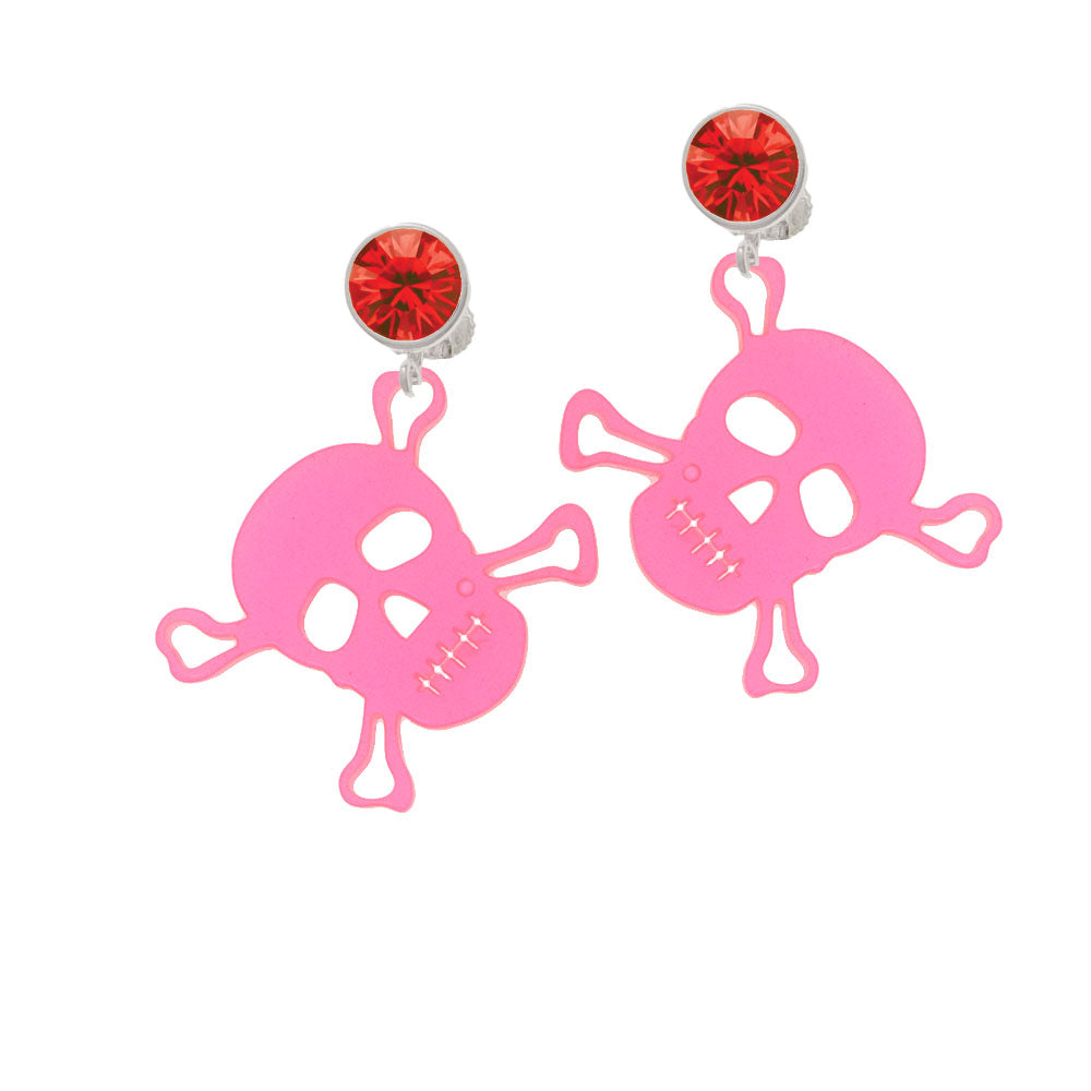 Acrylic Large Pink Skull Crystal Clip On Earrings Image 4