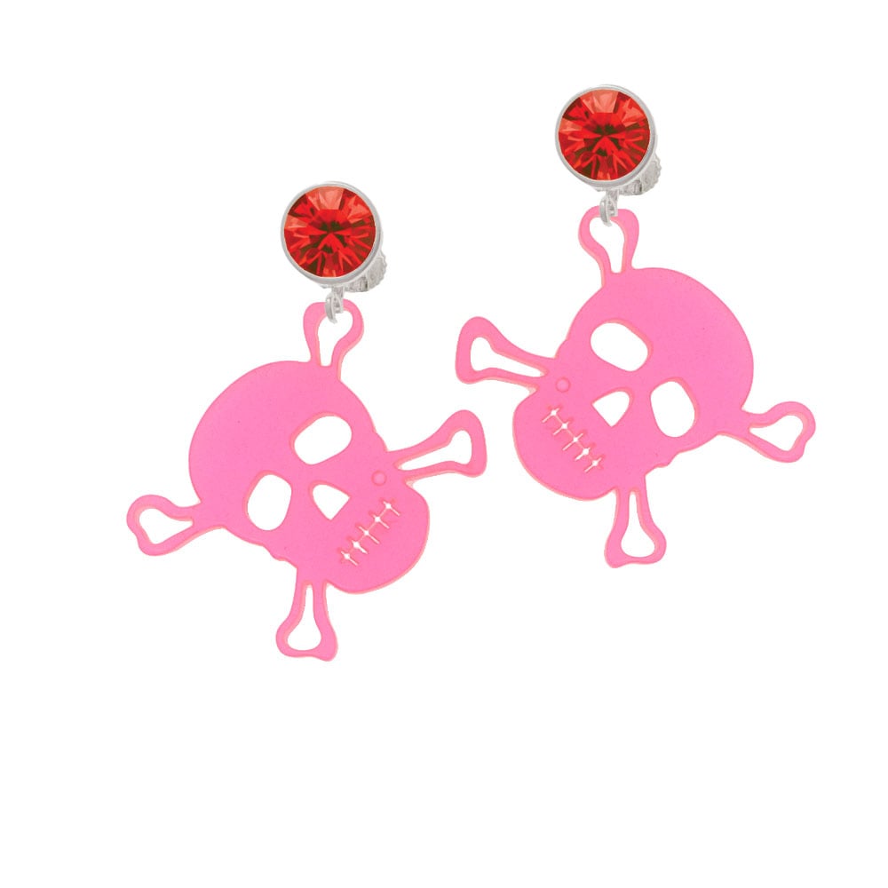 Acrylic Large Pink Skull Crystal Clip On Earrings Image 1