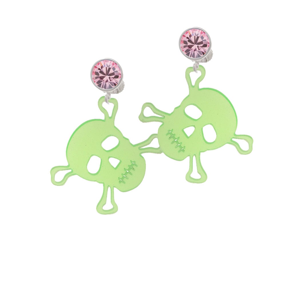 Acrylic Large Lime Green Skull Crystal Clip On Earrings Image 4