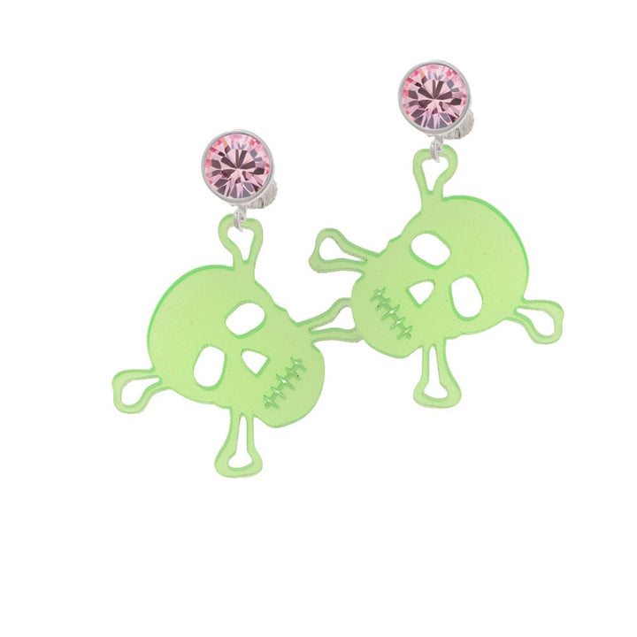 Acrylic Large Lime Green Skull Crystal Clip On Earrings Image 4