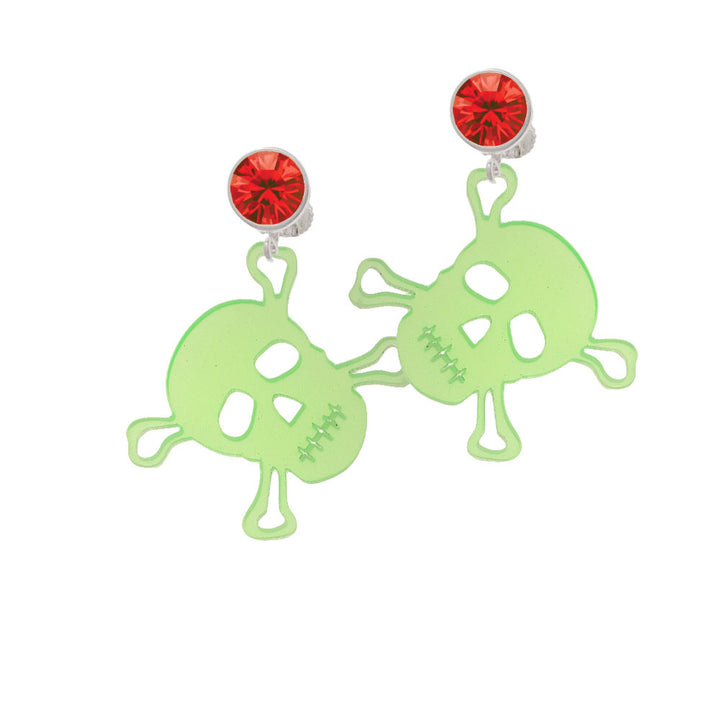 Acrylic Large Lime Green Skull Crystal Clip On Earrings Image 4