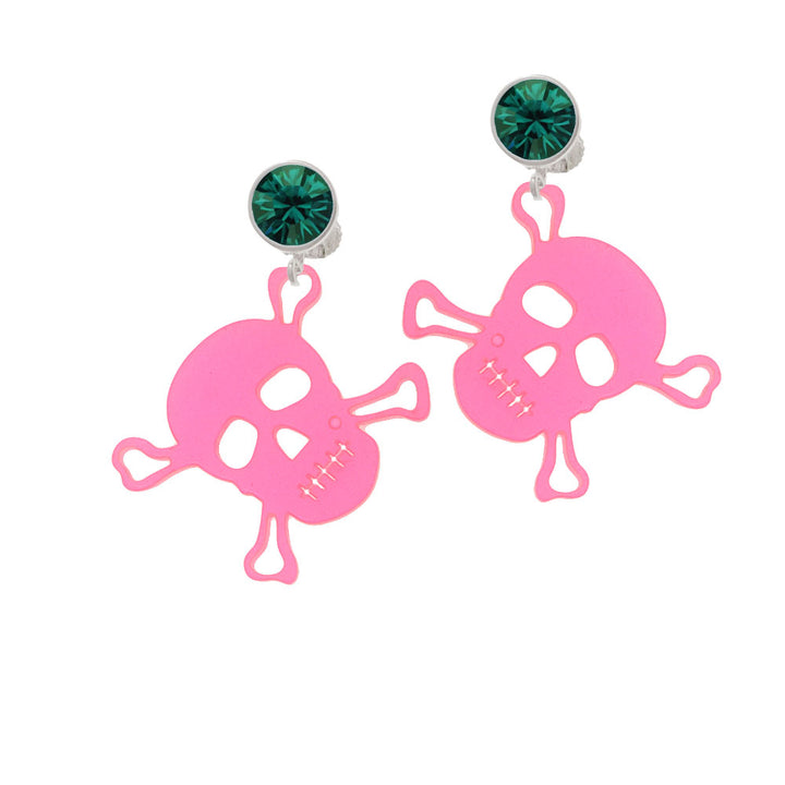 Acrylic Large Pink Skull Crystal Clip On Earrings Image 6