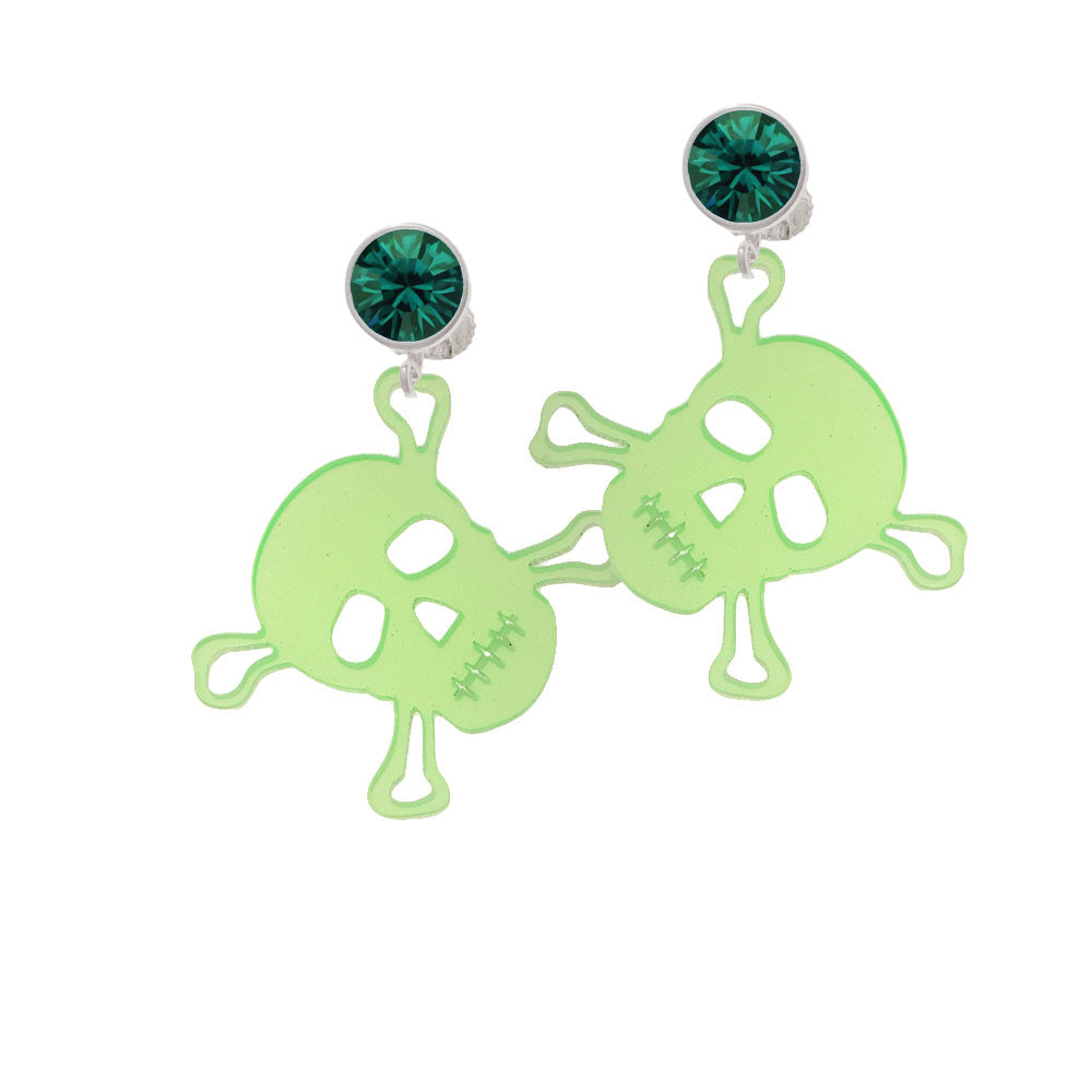 Acrylic Large Lime Green Skull Crystal Clip On Earrings Image 6