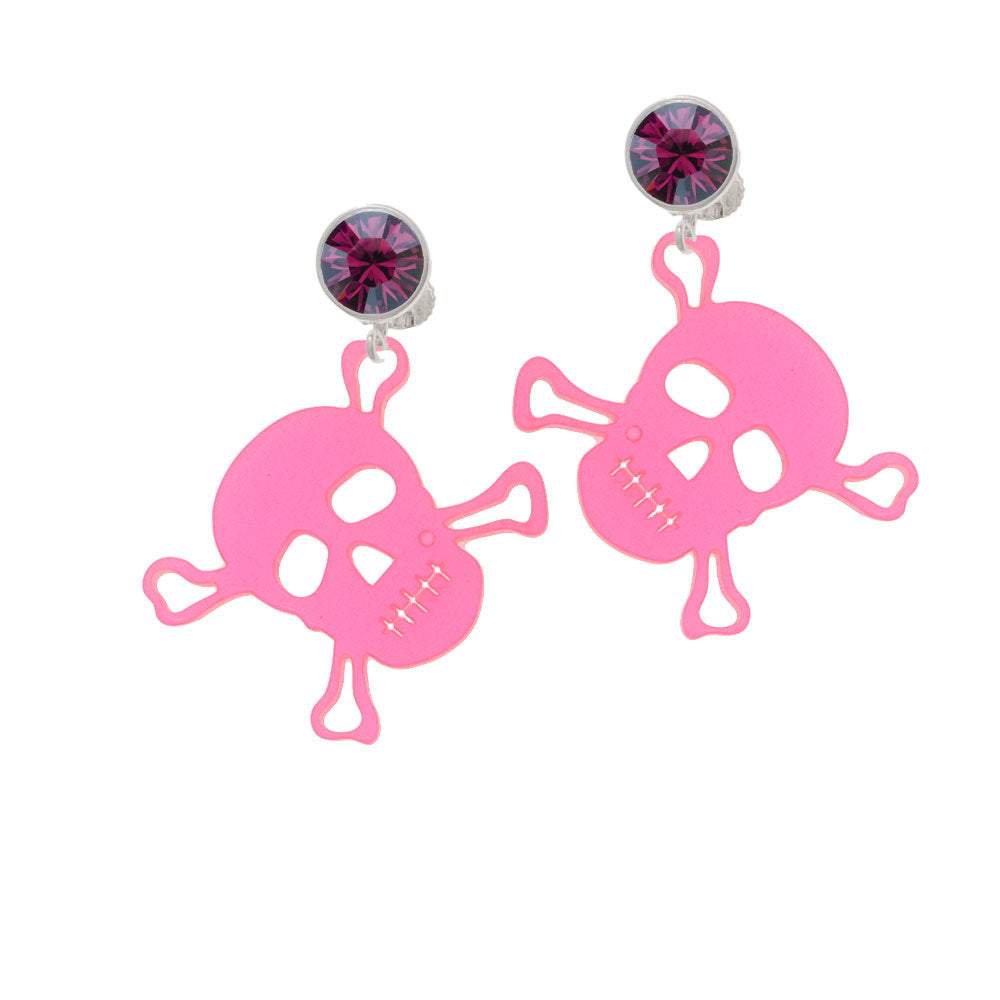 Acrylic Large Pink Skull Crystal Clip On Earrings Image 8