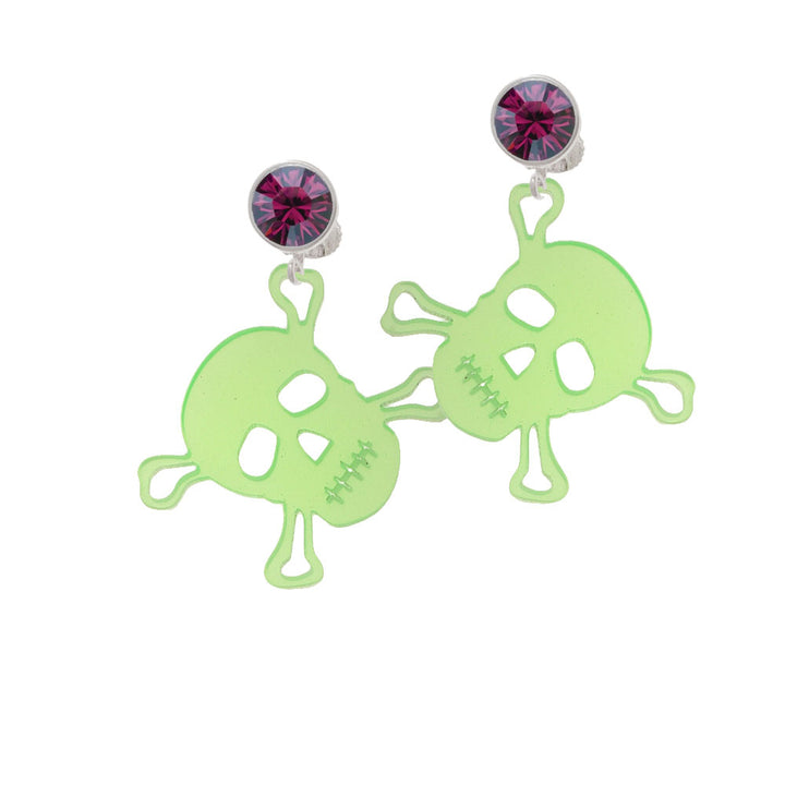 Acrylic Large Lime Green Skull Crystal Clip On Earrings Image 8