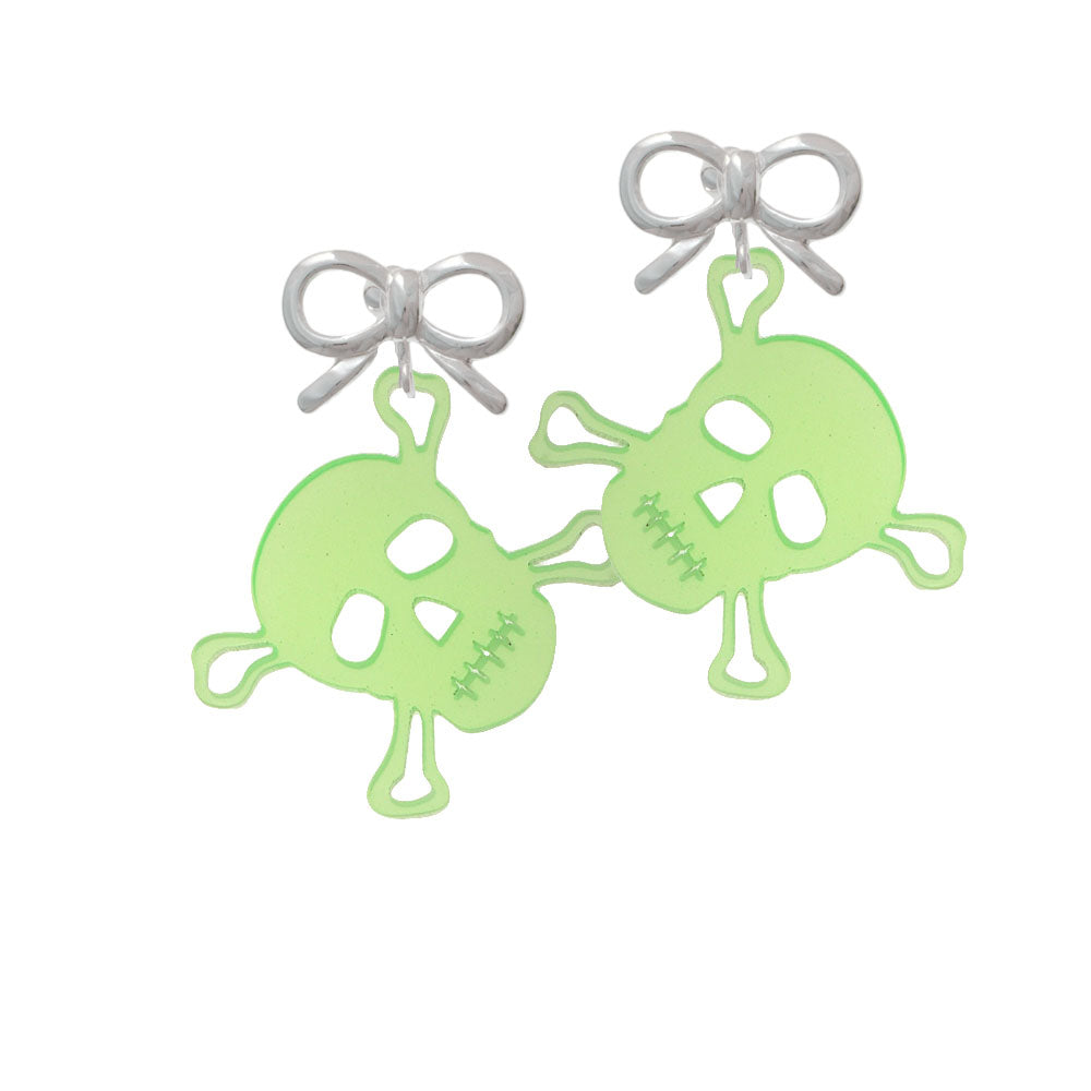 Acrylic Large Lime Green Skull Crystal Clip On Earrings Image 9