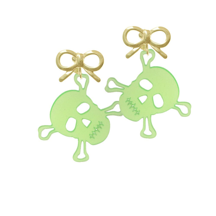 Acrylic Large Lime Green Skull Crystal Clip On Earrings Image 10