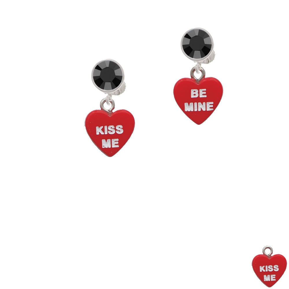 Acrylic Red "Be Mine / Kiss Me" Heart Crystal Clip On Earrings Image 3