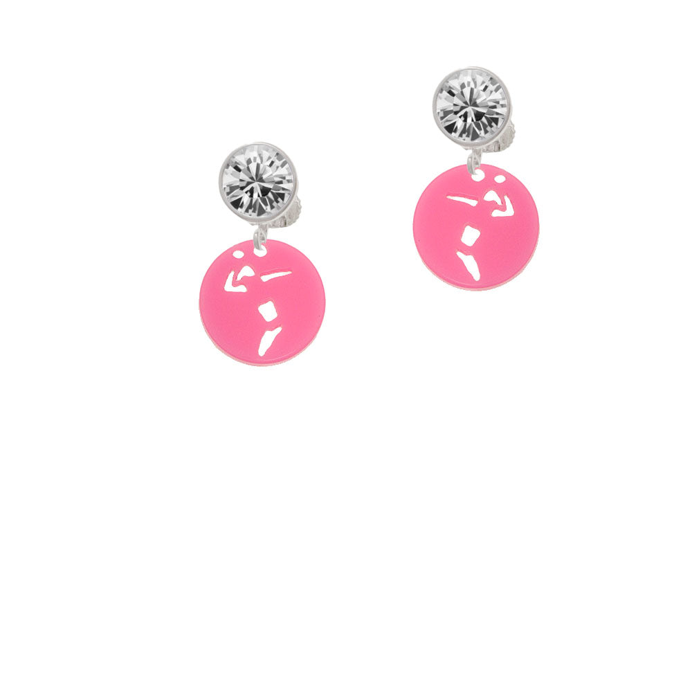 Acrylic Small Pink Disc Volleyball Player Crystal Clip On Earrings Image 2