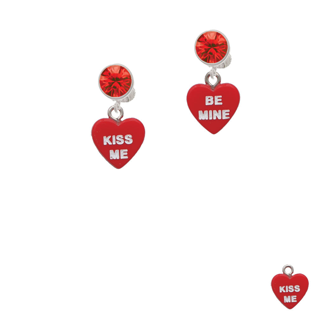 Acrylic Red "Be Mine / Kiss Me" Heart Crystal Clip On Earrings Image 4