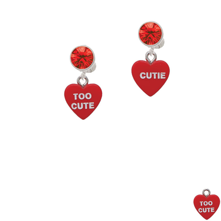 Acrylic Red "Too Cute / Cutie" Heart Crystal Clip On Earrings Image 4