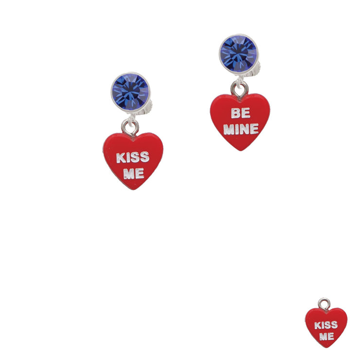 Acrylic Red "Be Mine / Kiss Me" Heart Crystal Clip On Earrings Image 7