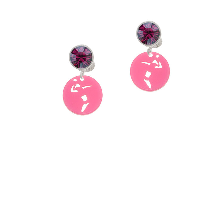 Acrylic Small Pink Disc Volleyball Player Crystal Clip On Earrings Image 8