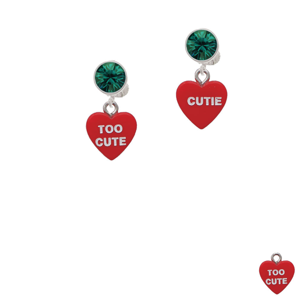 Acrylic Red "Too Cute / Cutie" Heart Crystal Clip On Earrings Image 6