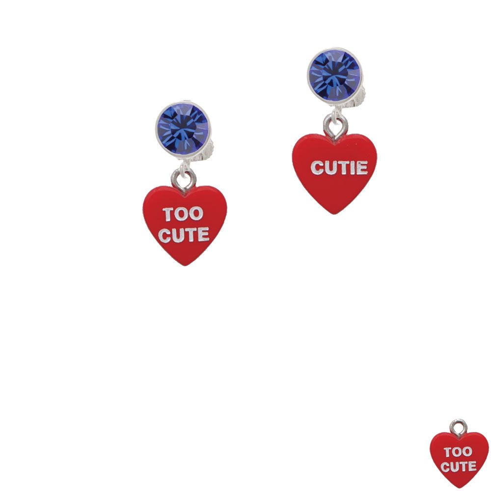 Acrylic Red "Too Cute / Cutie" Heart Crystal Clip On Earrings Image 7