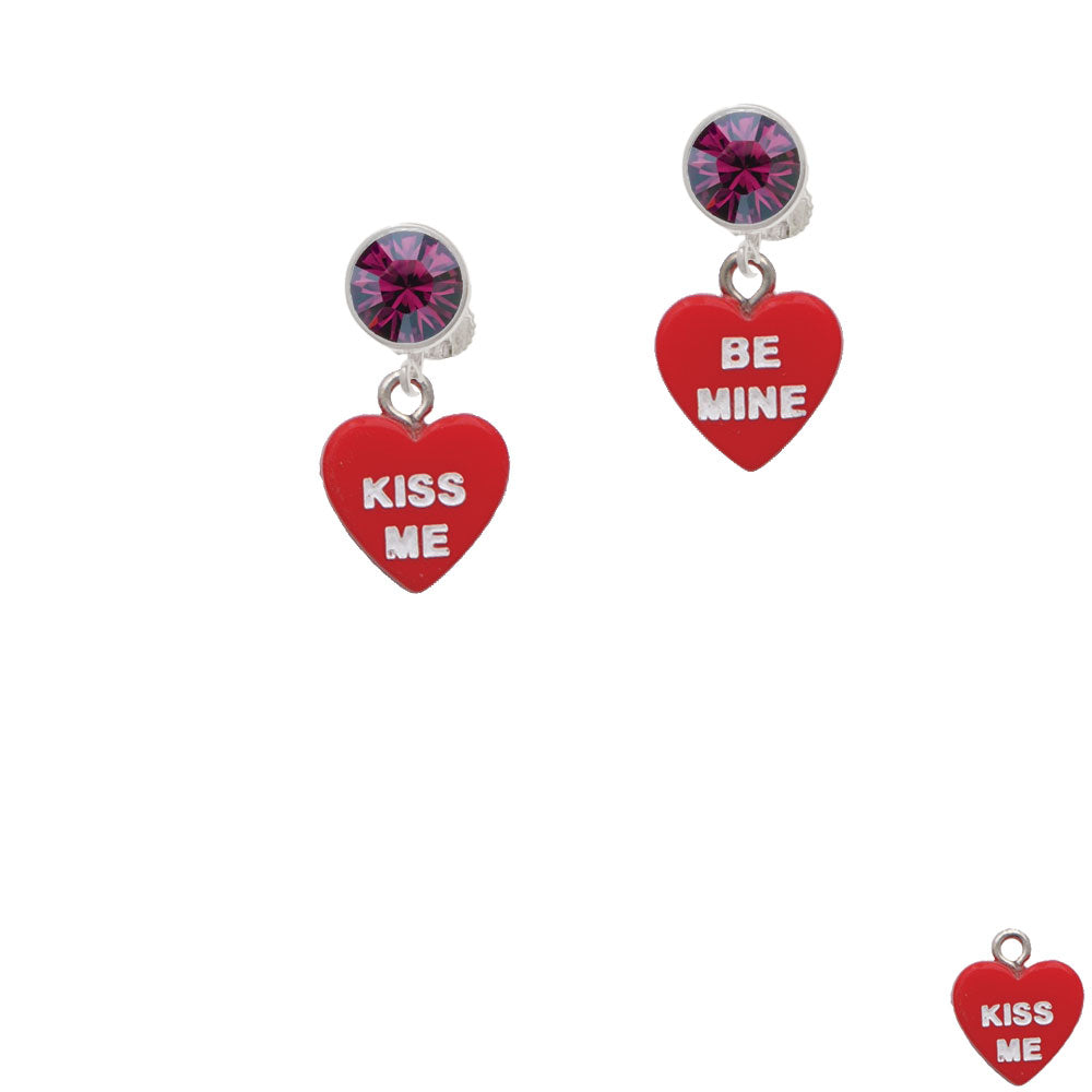 Acrylic Red "Be Mine / Kiss Me" Heart Crystal Clip On Earrings Image 8