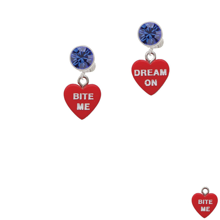 Acrylic Red "Dream On / Bite Me" Heart Crystal Clip On Earrings Image 7