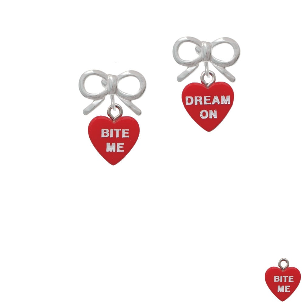 Acrylic Red "Dream On / Bite Me" Heart Crystal Clip On Earrings Image 9