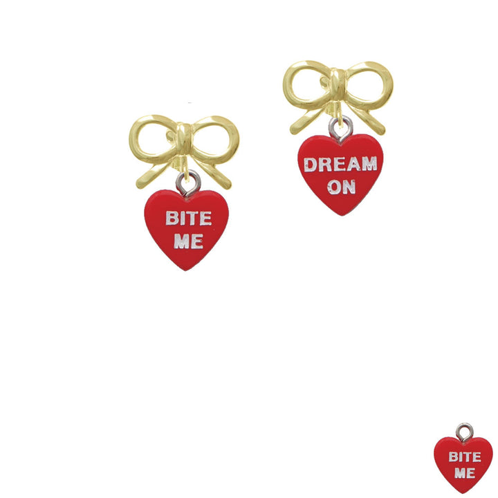 Acrylic Red "Dream On / Bite Me" Heart Crystal Clip On Earrings Image 10