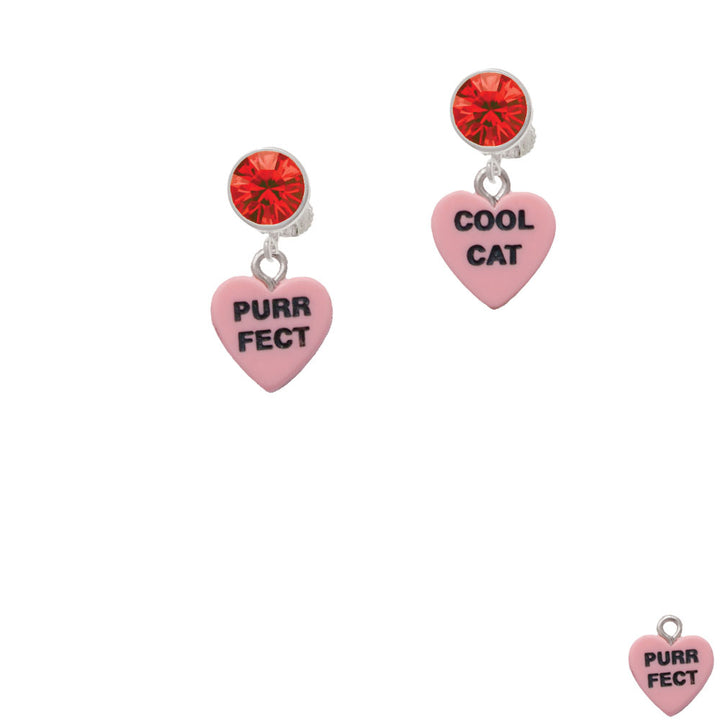 Acrylic Pink "Cool Cat / Purr Fect" Heart Crystal Clip On Earrings Image 4