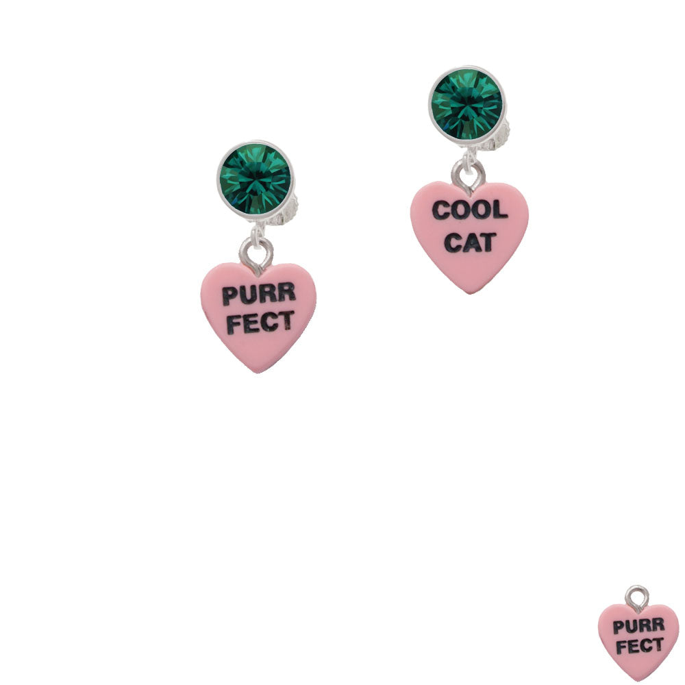 Acrylic Pink "Cool Cat / Purr Fect" Heart Crystal Clip On Earrings Image 6