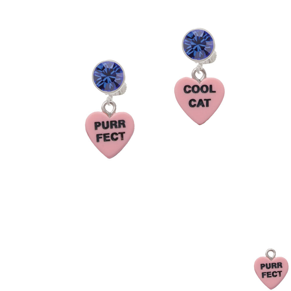 Acrylic Pink "Cool Cat / Purr Fect" Heart Crystal Clip On Earrings Image 7