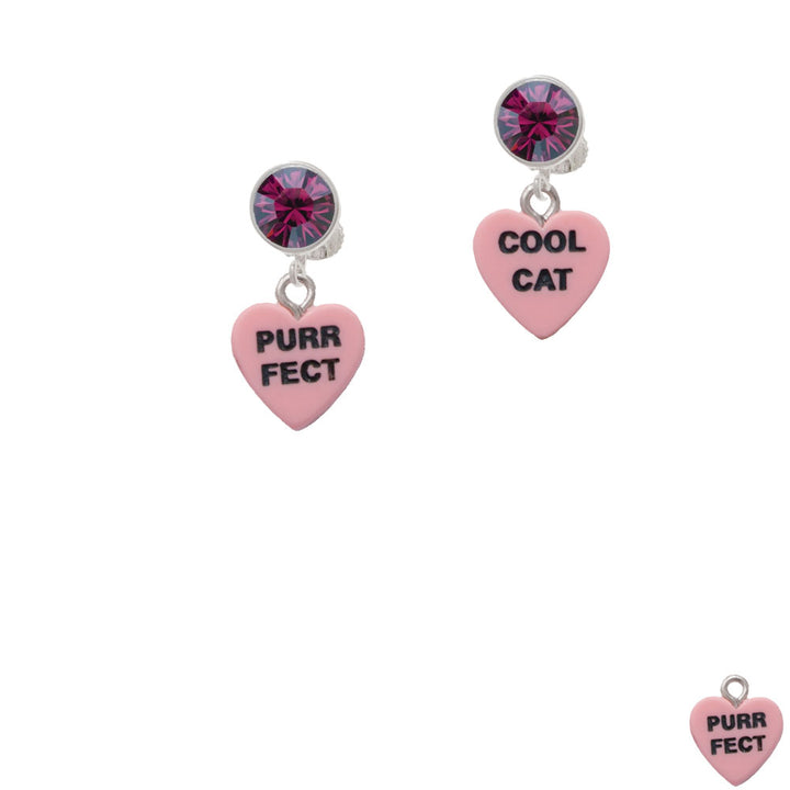 Acrylic Pink "Cool Cat / Purr Fect" Heart Crystal Clip On Earrings Image 8