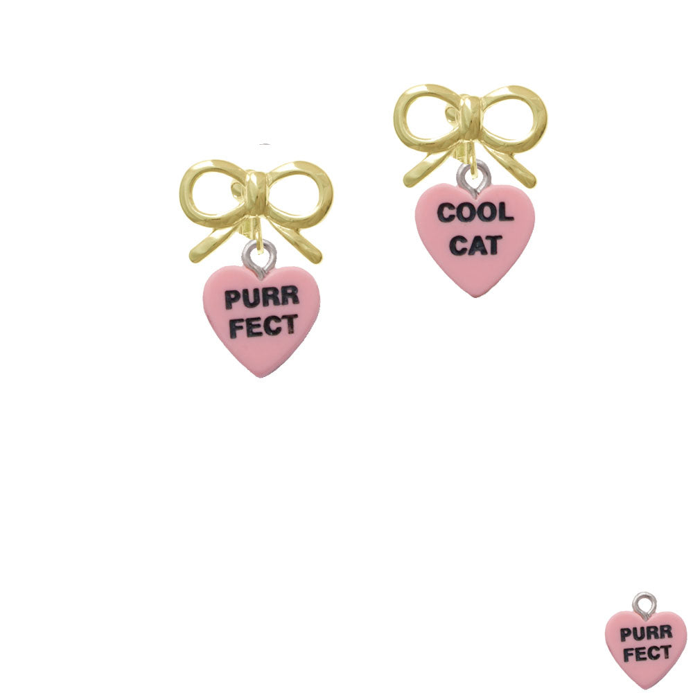 Acrylic Pink "Cool Cat / Purr Fect" Heart Crystal Clip On Earrings Image 10