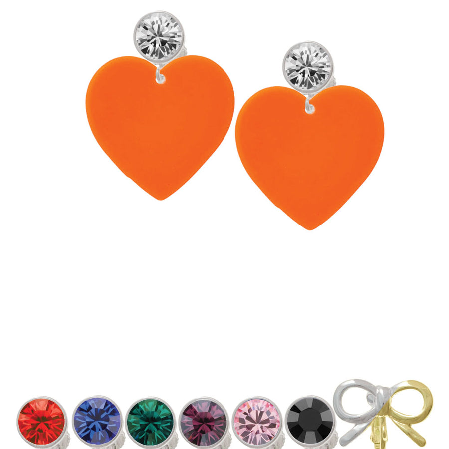 Acrylic 1" Orange Heart Crystal Clip On Earrings Image 1