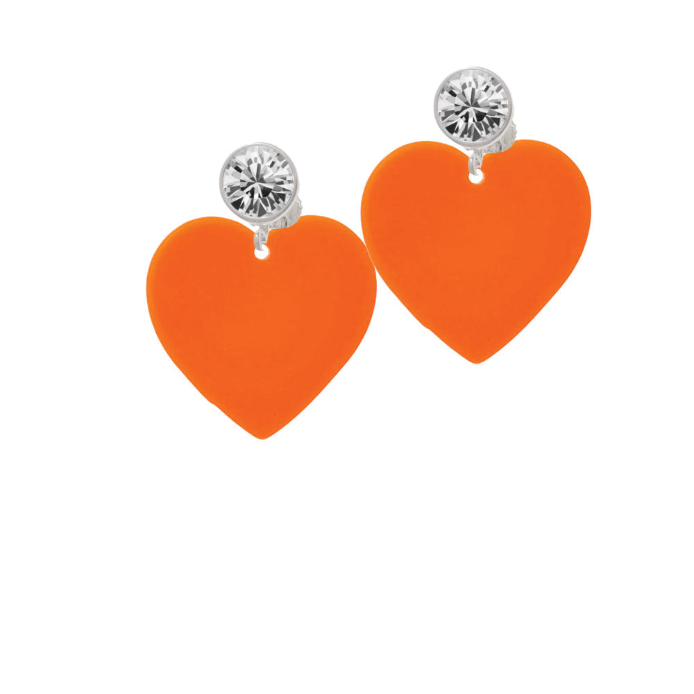 Acrylic 1" Orange Heart Crystal Clip On Earrings Image 2