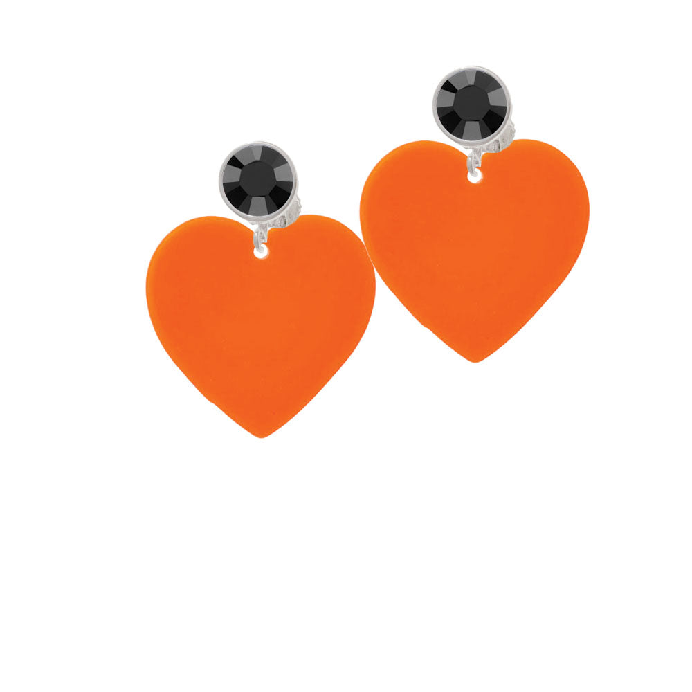 Acrylic 1" Orange Heart Crystal Clip On Earrings Image 3