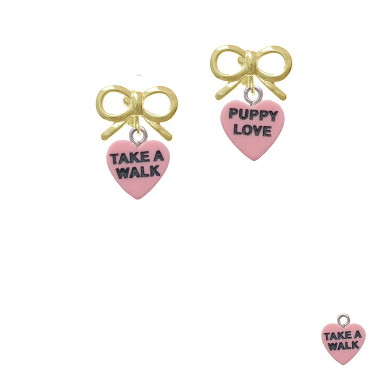 Acrylic Pink "Puppy Love / Take a Walk" Heart Crystal Clip On Earrings Image 10