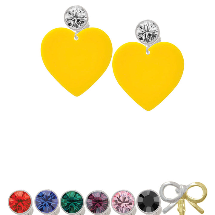 Acrylic 1" Yellow Heart Crystal Clip On Earrings Image 1