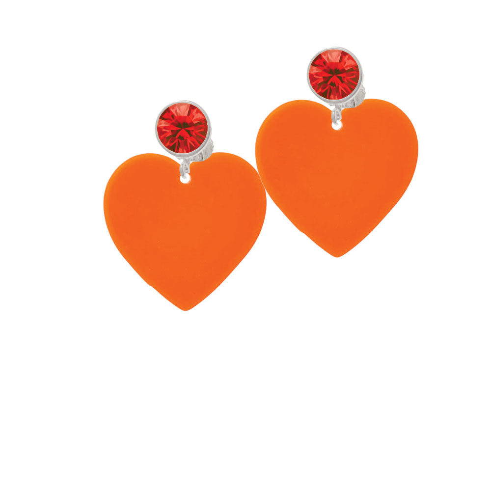 Acrylic 1" Orange Heart Crystal Clip On Earrings Image 4