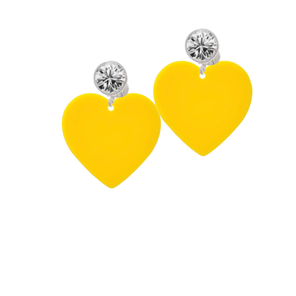 Acrylic 1" Yellow Heart Crystal Clip On Earrings Image 2