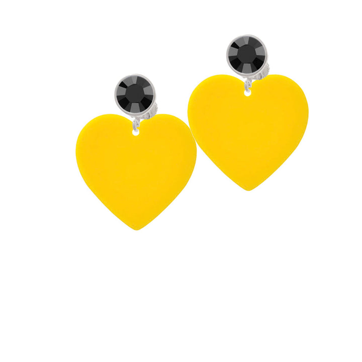 Acrylic 1" Yellow Heart Crystal Clip On Earrings Image 3